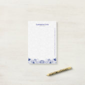 Navy Blue en White Floral Lace 2 Post-it® Notes (Op bureau)