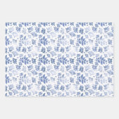Navy Blue en White Floral Leaf Inpakpapier Vel (Voorkant 3)