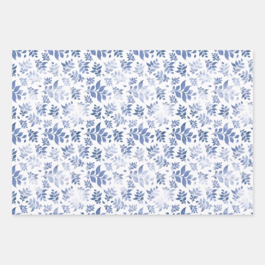 Navy Blue en White Floral Leaf Inpakpapier Vel (Voorkant 3)