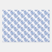 Navy Blue en White Floral Leaf Inpakpapier Vel (Voorkant)