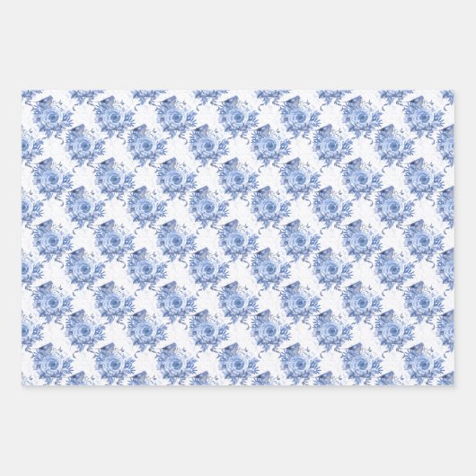 Navy Blue en White Floral Leaf Inpakpapier Vel (Voorkant)