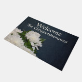 Navy Blue en White Floral Mums Welkom Deurmat (Schuin)