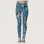 Navy Blue en White Floral Paisley Bohemian Boho Leggings<br><div class="desc">Leggings</div>
