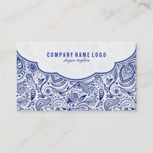 Navy Blue en White Floral Paisley Visitekaartje