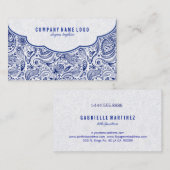 Navy Blue en White Floral Paisley Visitekaartje (Voorkant / Achterkant)