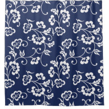 Navy Blue en White Floral Pattern
