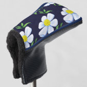 Navy Blue en White Floral Pattern Golfheadcover (3/4 voorkant)