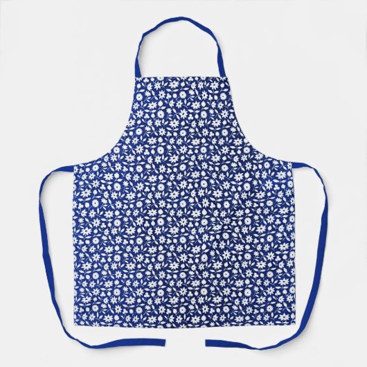 Navy Blue en White Floral Pattern Schort (Voorkant)