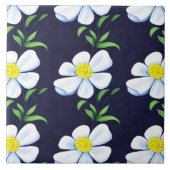 Navy Blue en White Floral Pattern Tegeltje (Voorkant)