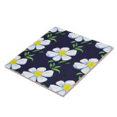Navy Blue en White Floral Pattern Tegeltje (Zijkant)