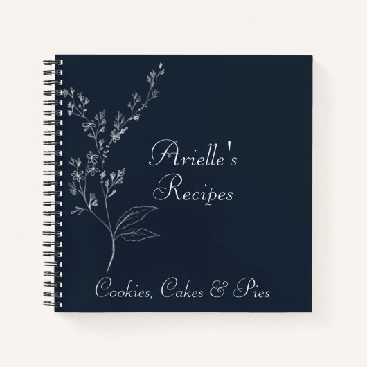 Navy Blue en White Floral Spiral notebook Notitieboek (Voorkant)
