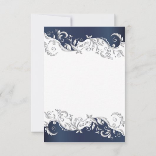 Navy Blue en White Floral Swirls Save the Date (Achterkant)