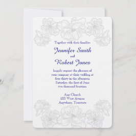 Navy Blue en White Floral Wedding Invitation Kaart