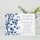 Navy Blue en White Floral Wedding Invitation Kaart (Staand voorkant)