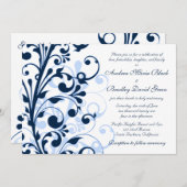 Navy Blue en White Floral Wedding Invitation Kaart (Voorkant / Achterkant)