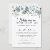 Navy Blue en White Floral Yule Winter Solstice Kaart (Voorkant)