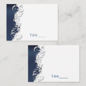 Navy Blue en White Florid Wedding Escort Cards Plaatskaartje (Voorkant / Achterkant)