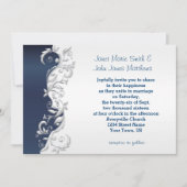 Navy Blue en White Florid Wedding Invitation Kaart (Voorkant)