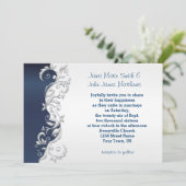 Navy Blue en White Florid Wedding Invitation Kaart (Staand voorkant)