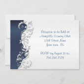 Navy Blue en White Florid Wedding Invitation Kaart (Achterkant)