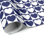Navy Blue en White geborduurd patroon met hart Cadeaupapier (Rol Hoek)