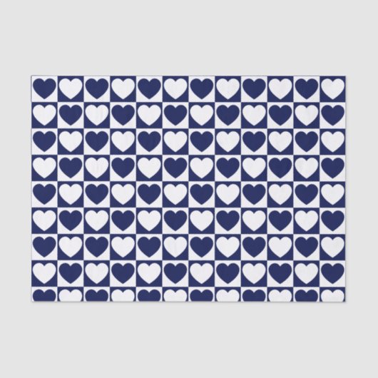 Navy Blue en White geborduurd patroon met hart Tissuepapier (Voorkant)