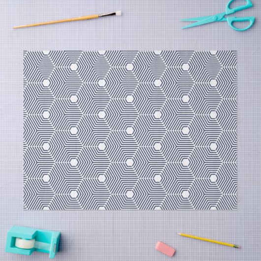 Navy-Blue en White Geometric Pattern Tissuepapier (Craft)