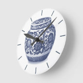 Navy Blue en White Ginger Jar Chinoiserie Design Ronde Klok (Hoek)