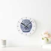 Navy Blue en White Ginger Jar Chinoiserie Design Ronde Klok (Huis)