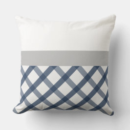 Navy Blue en White Gingham met licht grijs accent Kussen