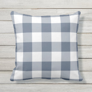 Navy Blue en White Gingham Pattern, gecheckt Buitenkussen