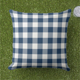 Navy Blue en White Gingham Pset Pattern Buitenkussen