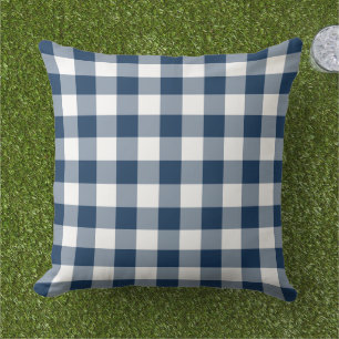 Navy Blue en White Gingham Pset Pattern Buitenkussen