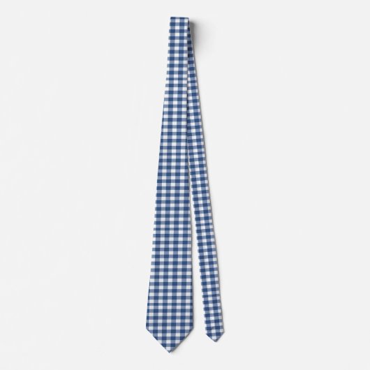 Navy Blue en White Gingham Stropdas (Voorkant)