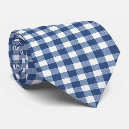 Navy Blue en White Gingham Stropdas (Opgerold)