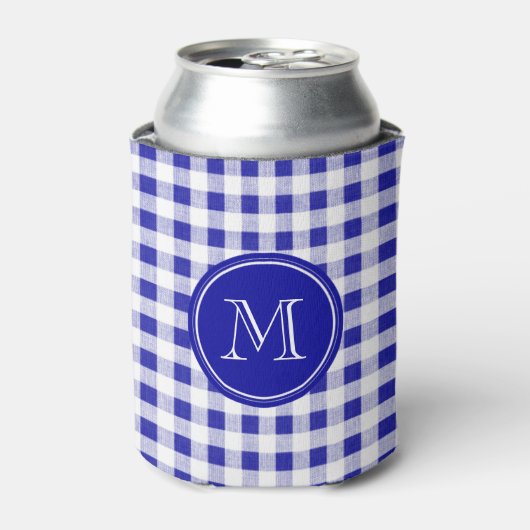 Navy Blue en White Gingham, uw monogram Blikjeskoeler (Blikje Voorkant)