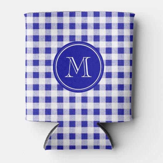 Navy Blue en White Gingham, uw monogram Blikjeskoeler (Voorkant)