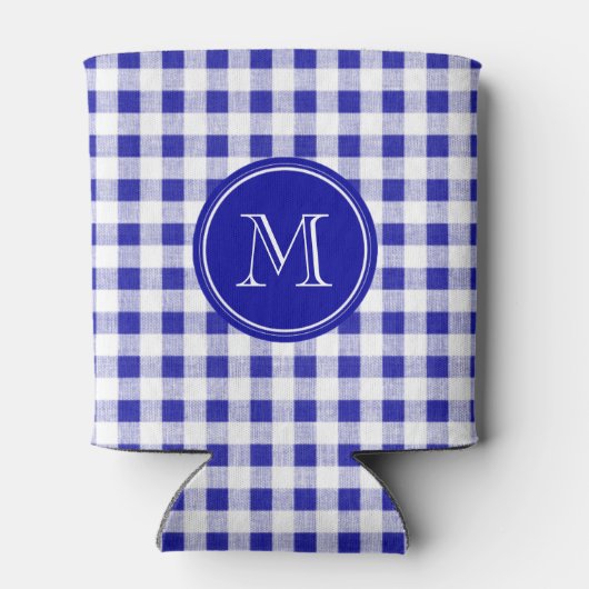 Navy Blue en White Gingham, uw monogram Blikjeskoeler (Achterkant)