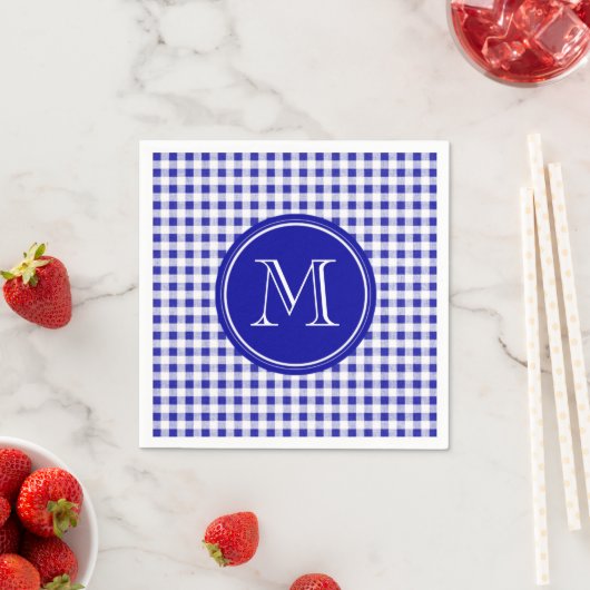 Navy Blue en White Gingham, uw monogram Servetten (Insitu)