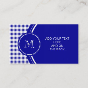 Navy Blue en White Gingham, Uw Monogram Visitekaartje