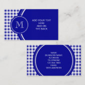 Navy Blue en White Gingham, Uw Monogram Visitekaartje (Voorkant / Achterkant)