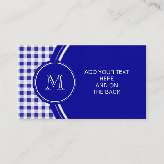 Navy Blue en White Gingham, Uw Monogram Visitekaartje (Voorkant)