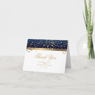 Navy Blue en White Gold Confetti Stippen - Harteli Bedankkaart