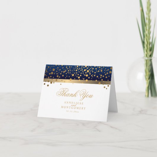 Navy Blue en White Gold Confetti Stippen - Harteli Bedankkaart (Voorkant)