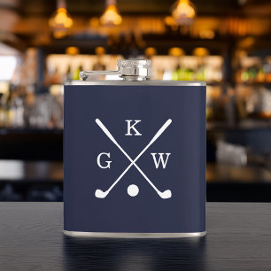 Navy Blue en White Golf Clubs Monogrammed Heupfles