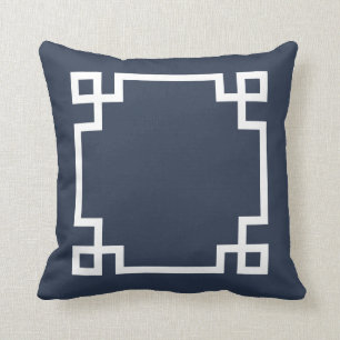 Navy Blue en White Greek Key Kussen