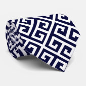 Navy Blue en White Greek Key Mannen Stropdas (Opgerold)