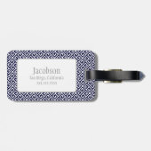 Navy Blue en White Greek Key Monogram Bagagelabel (Achterkant horizontaal)