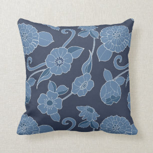 Navy Blue en White Hamptons Bold Floral Pattern Kussen