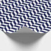 Navy Blue en White Herringbone Wrapping Paper Cadeaupapier (Hoek)